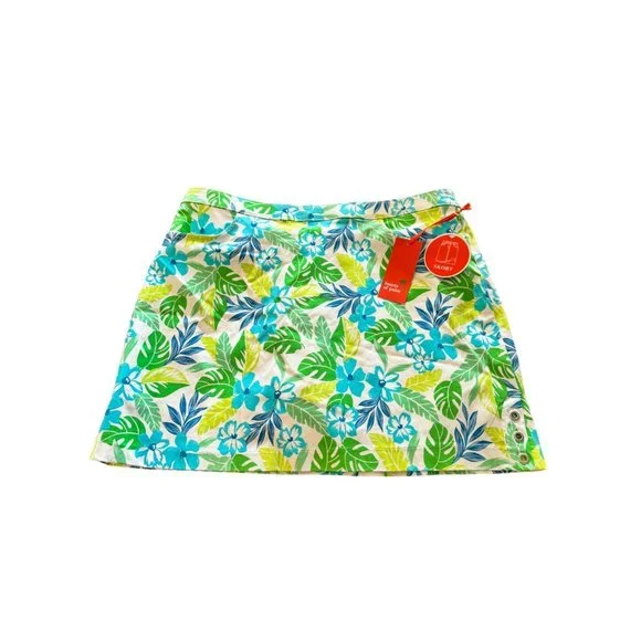 Hearts of Palm Skort Blue Green Flower Leaf Design Women Size 18 - Picture 1 of 7